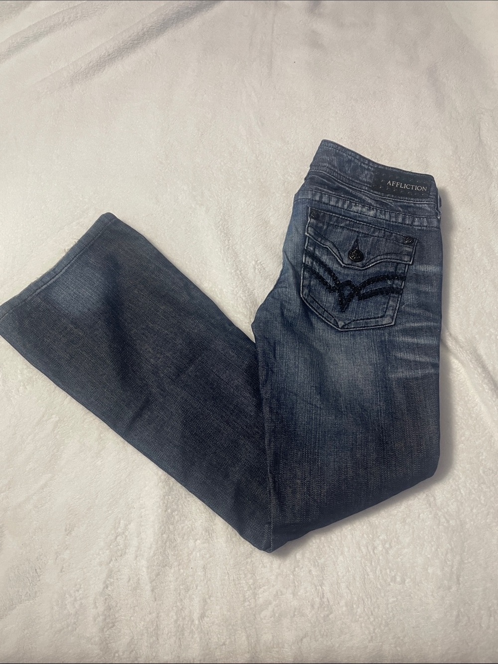 Affliction Women's Indigo Boot Cut Jeans with Embroidered Back Pockets